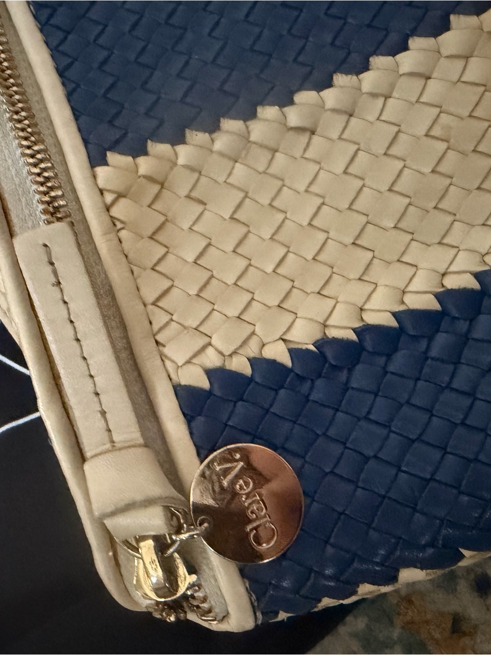 Clare V crossbody in Navy and Cream - Picture 2 of 5